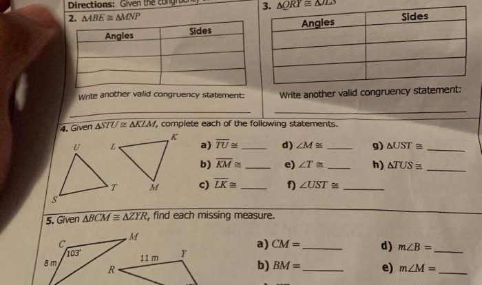 Unit 4 test congruent triangles answers