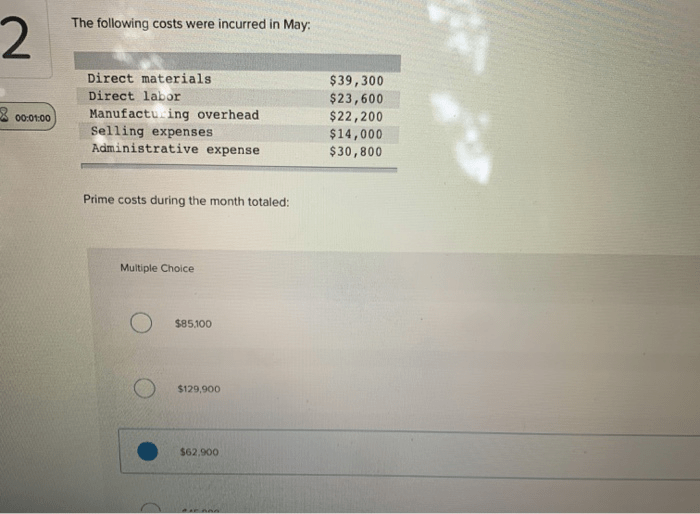 The following costs were incurred in may