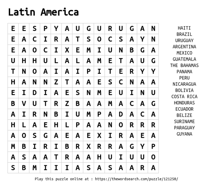 La navidad en latinoamerica word search