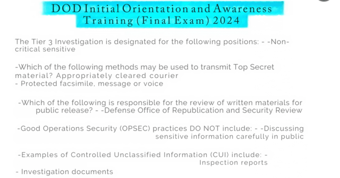 Dod initial orientation and awareness training quiz answers